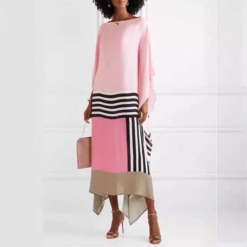 Trendy patchwork dress with vibrant stripes