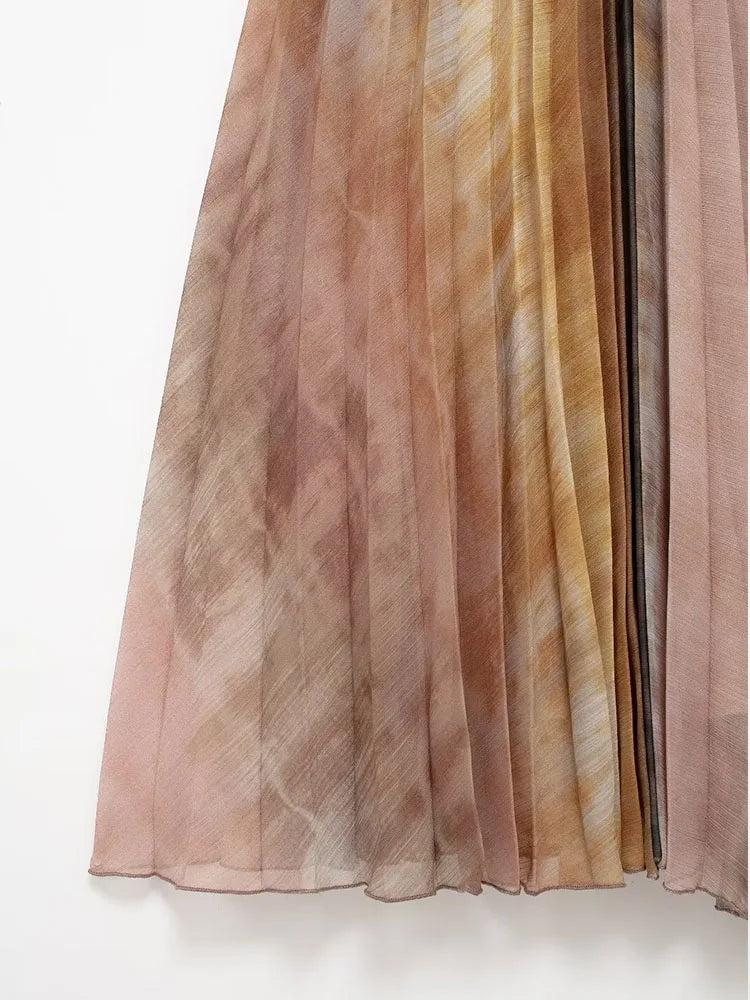 TRAF Tie Dyed Pleated Midi Dress for women.