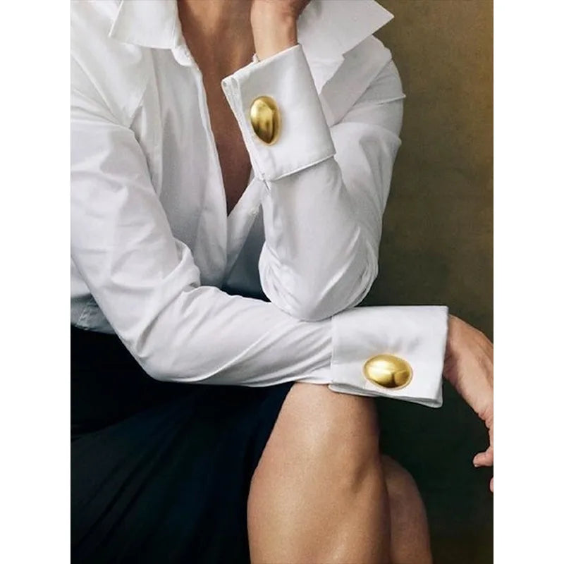 Stylish long-sleeve white blouse for office wear