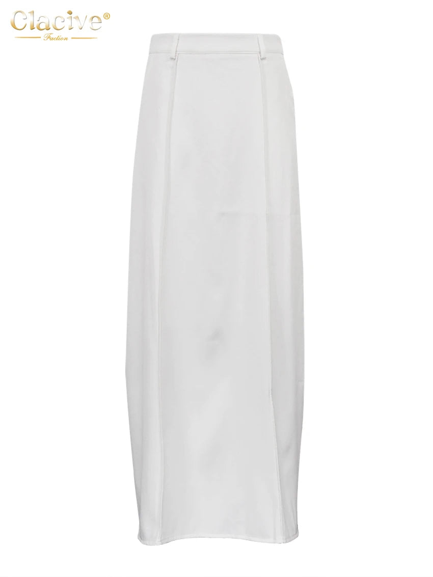 Chic office wear styling of the skirt in a neutral tone