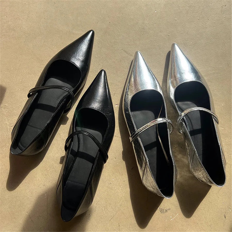 Elegant Retro Silver Designer Pointed Toe Flats