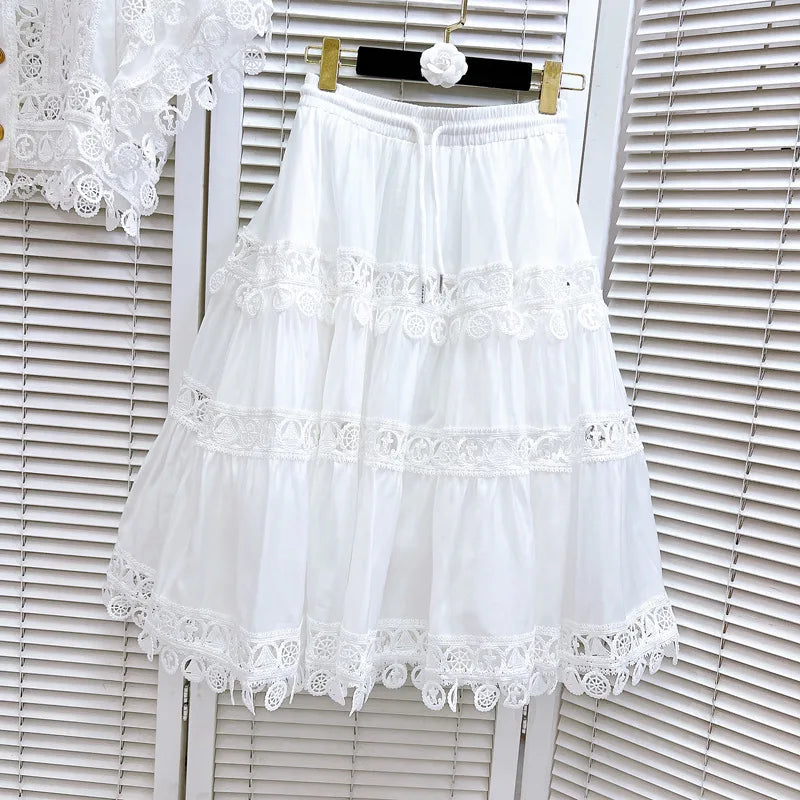 Chic Cotton Hollow Out 2-Piece Top and Skirt
