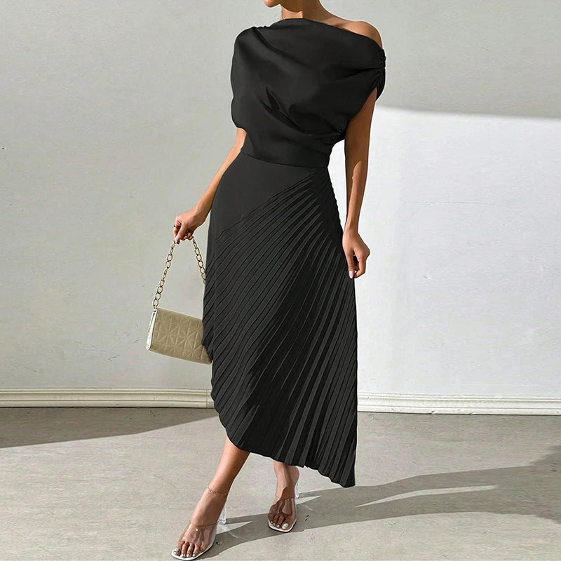 Elegant Ruffled Design Irregular Dress with a stylish belt