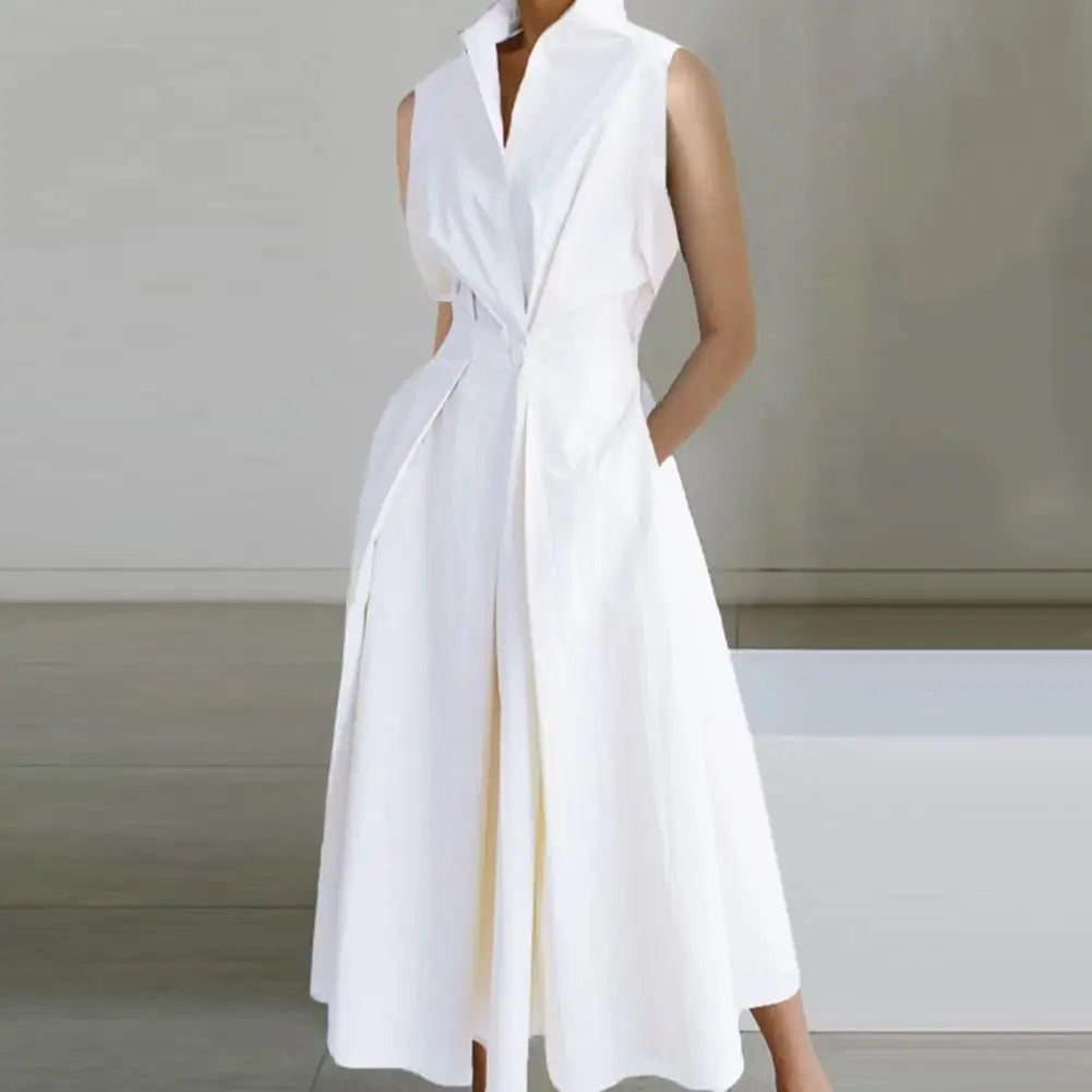 Long Dress A-line Button High Waist