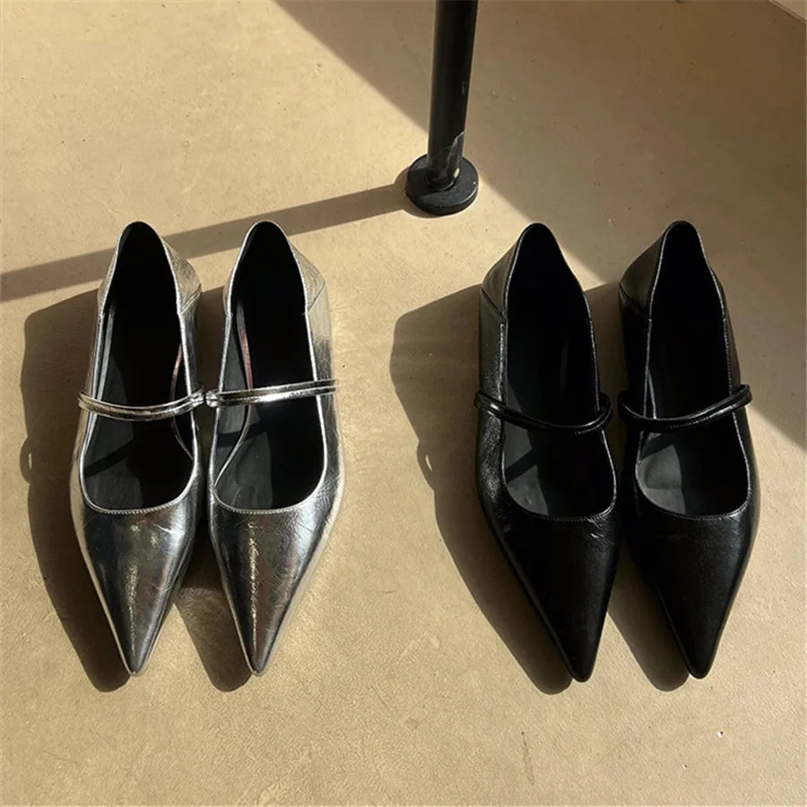 Elegant Retro Silver Designer Pointed Toe Flats