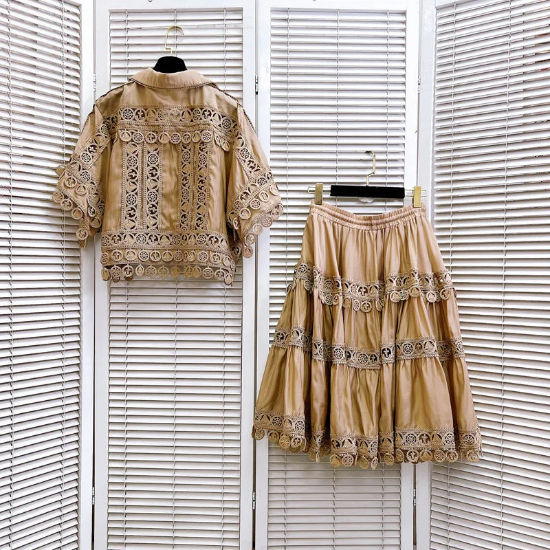 Chic Cotton Hollow Out 2-Piece Top and Skirt