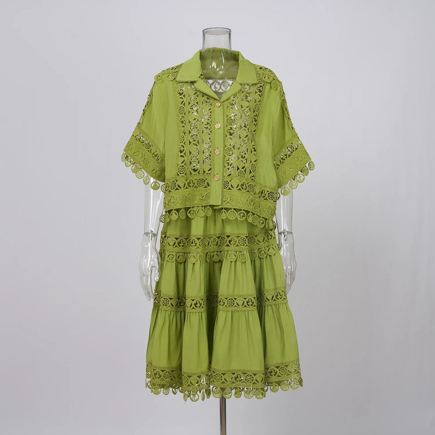 Chic Cotton Hollow Out 2-Piece Top and Skirt