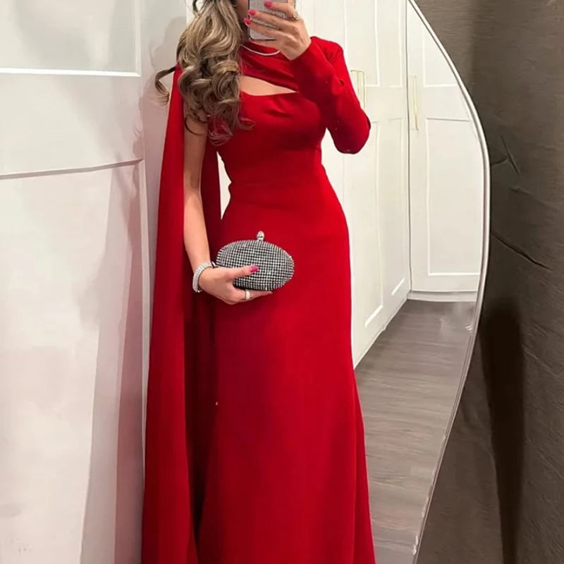 Elegant O-neck Long Sleeved Evening Dress