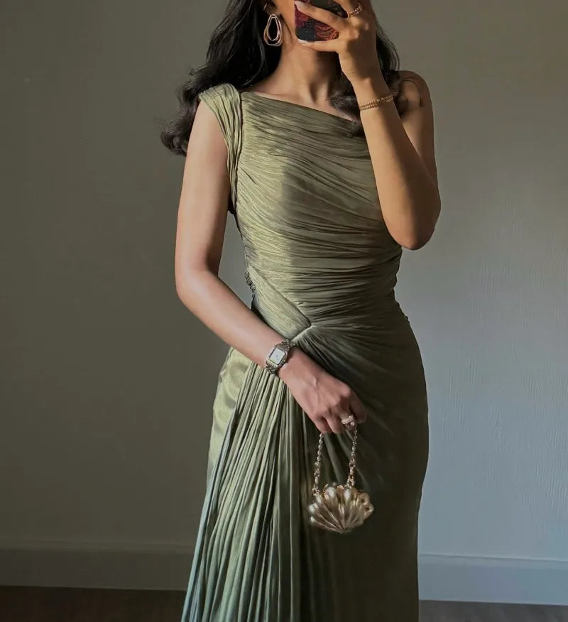 Flowing, Corseted, Pleated Evening Dress