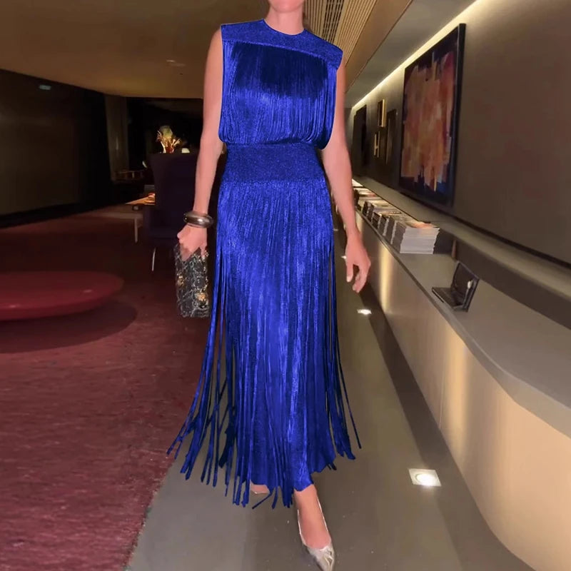 Elegant O-Neck Tasselled Slim Banquet Evening Dress