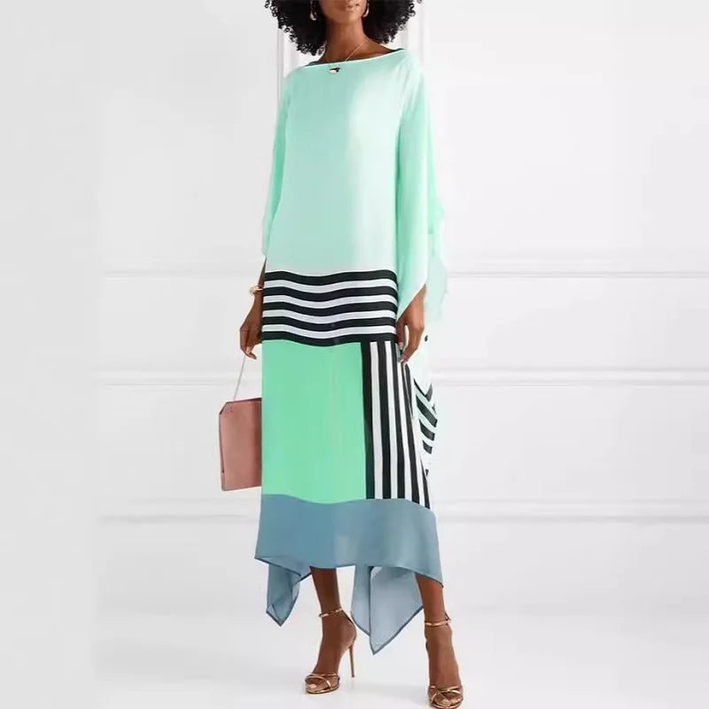 Stunning patchwork long dress in candy stripes