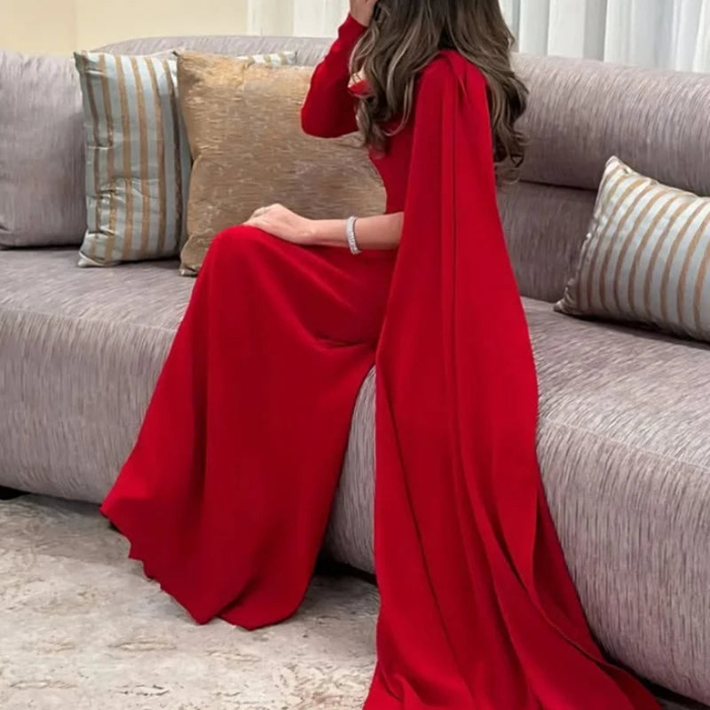 Elegant O-neck Long Sleeved Evening Dress