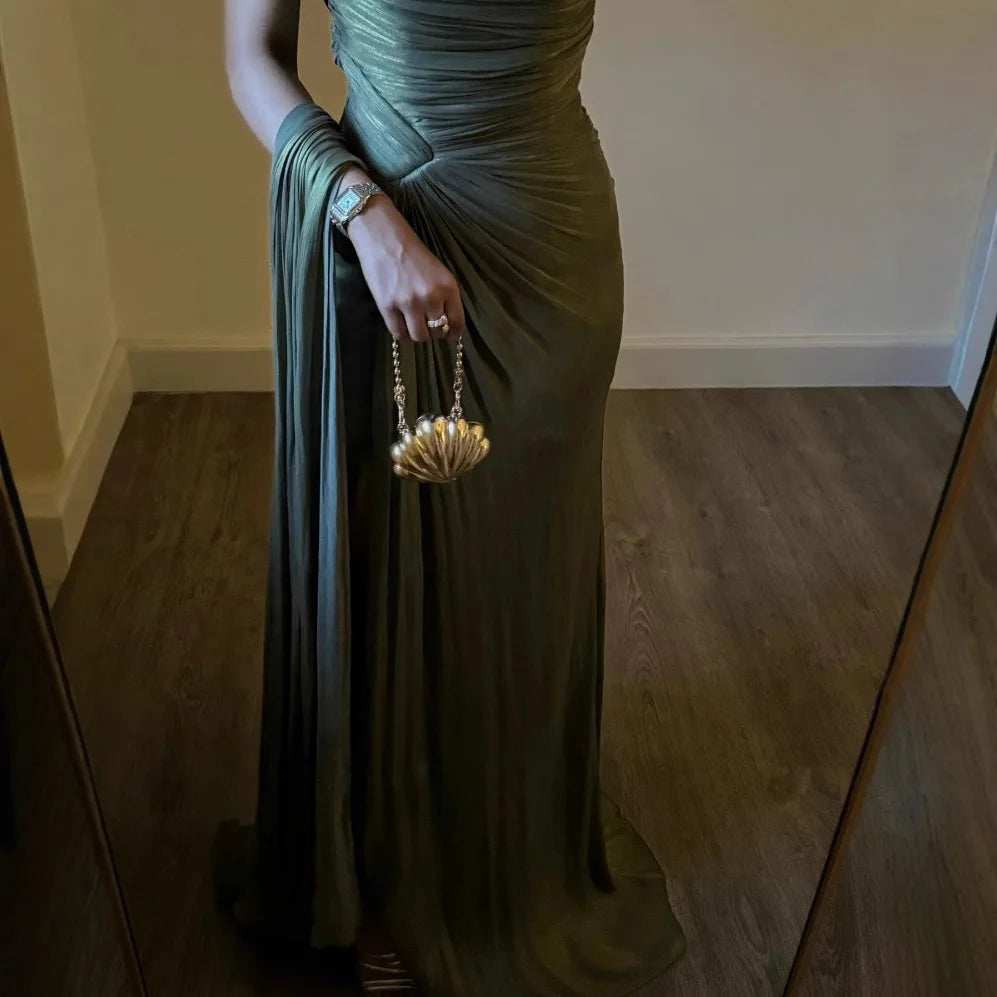 Flowing, Corseted, Pleated Evening Dress
