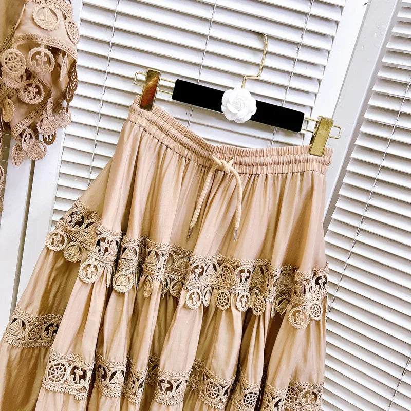 Chic Cotton Hollow Out 2-Piece Top and Skirt
