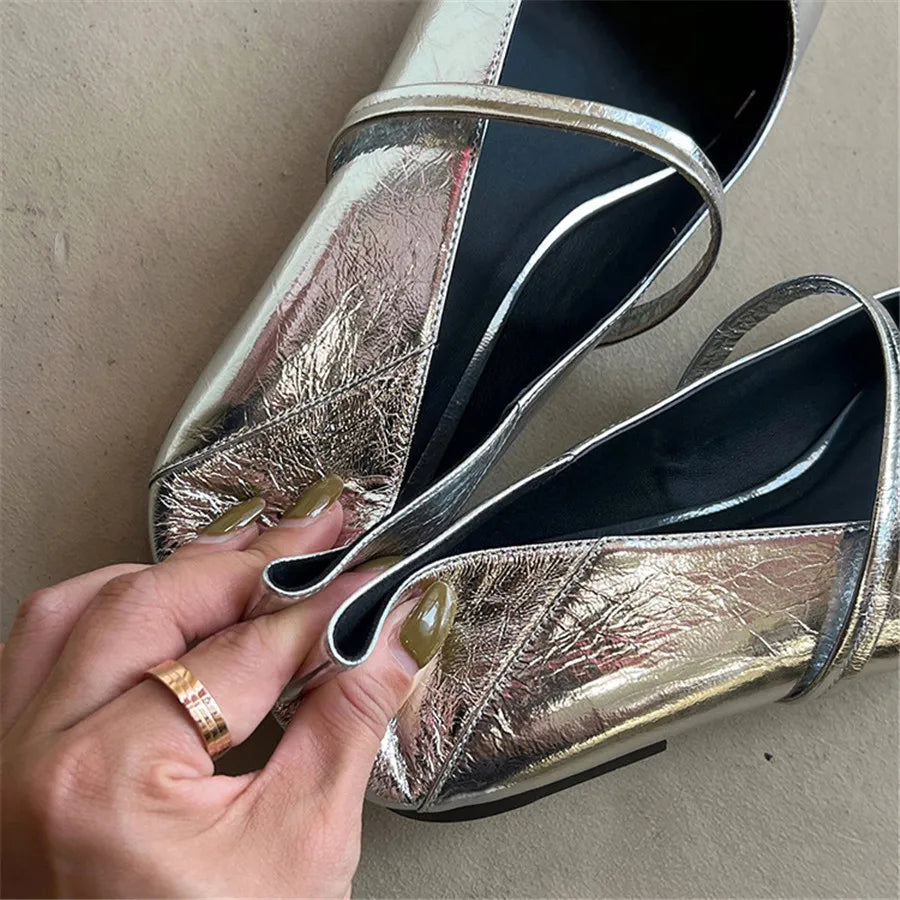 Elegant Retro Silver Designer Pointed Toe Flats