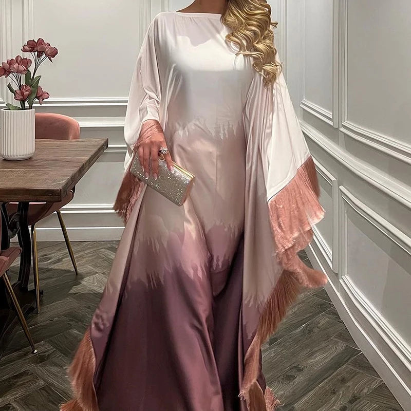 Vibrant patchwork O-neck robe dress