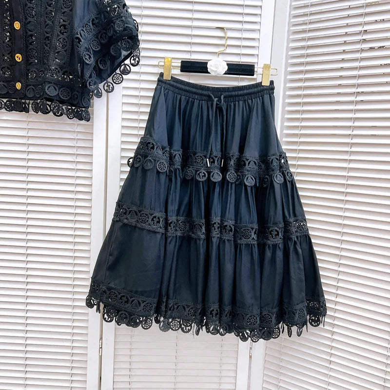 Chic Cotton Hollow Out 2-Piece Top and Skirt