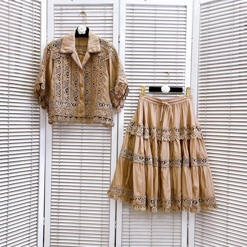 Chic Cotton Hollow Out 2-Piece Top and Skirt