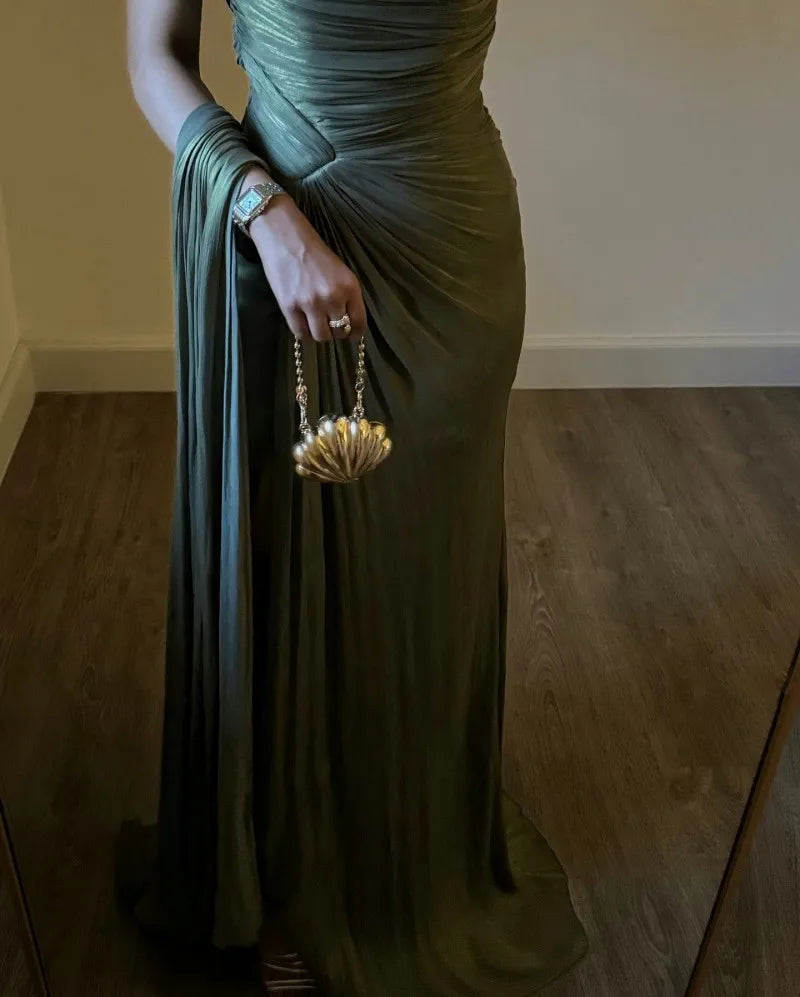 Flowing, Corseted, Pleated Evening Dress