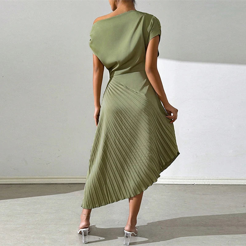 Elegant Ruffled Design Irregular Dress with a stylish belt