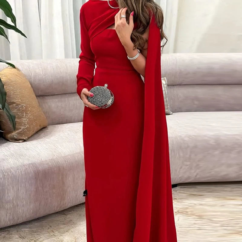Elegant O-neck Long Sleeved Evening Dress