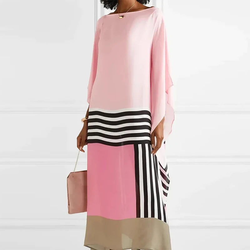 Colorful candy stripe dress with patchwork design