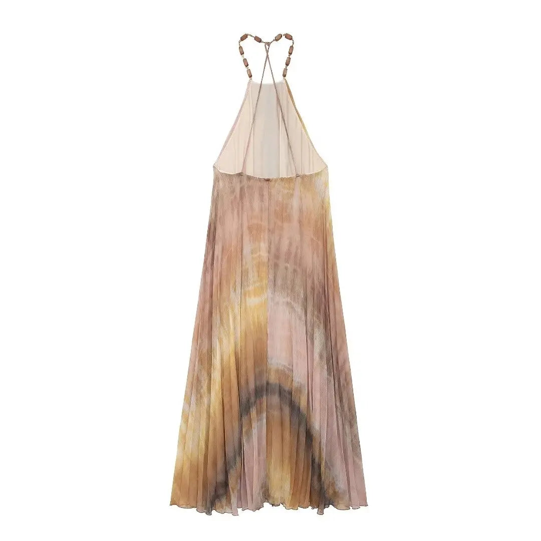 Model wearing the TRAF Tie Dyed Pleated Midi Dress.