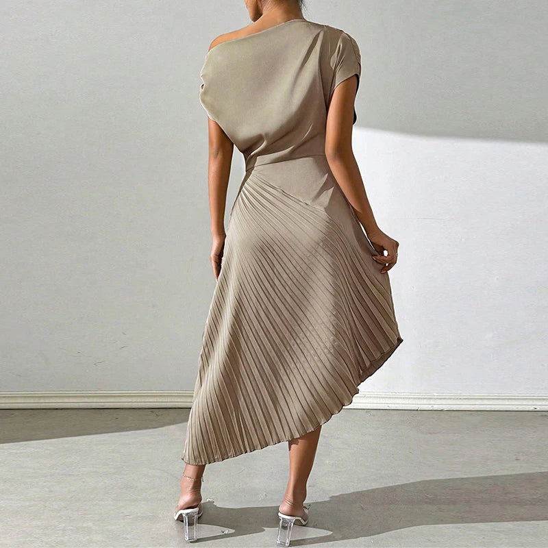 Elegant Ruffled Design Irregular Dress styled with accessories