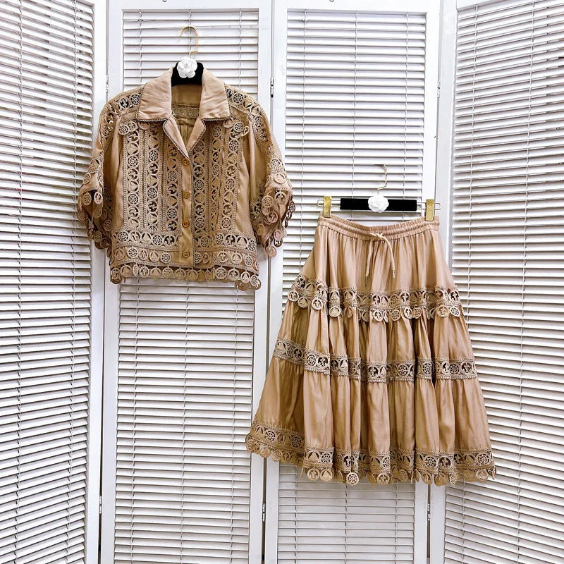 Chic Cotton Hollow Out 2-Piece Top and Skirt