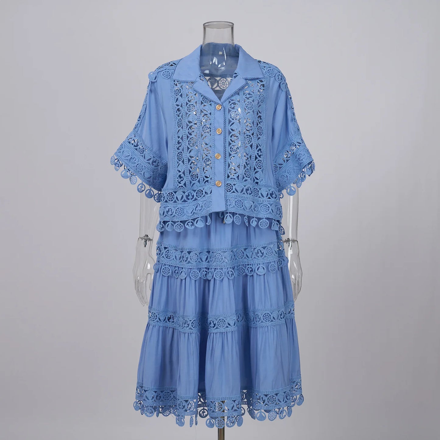 Chic Cotton Hollow Out 2-Piece Top and Skirt