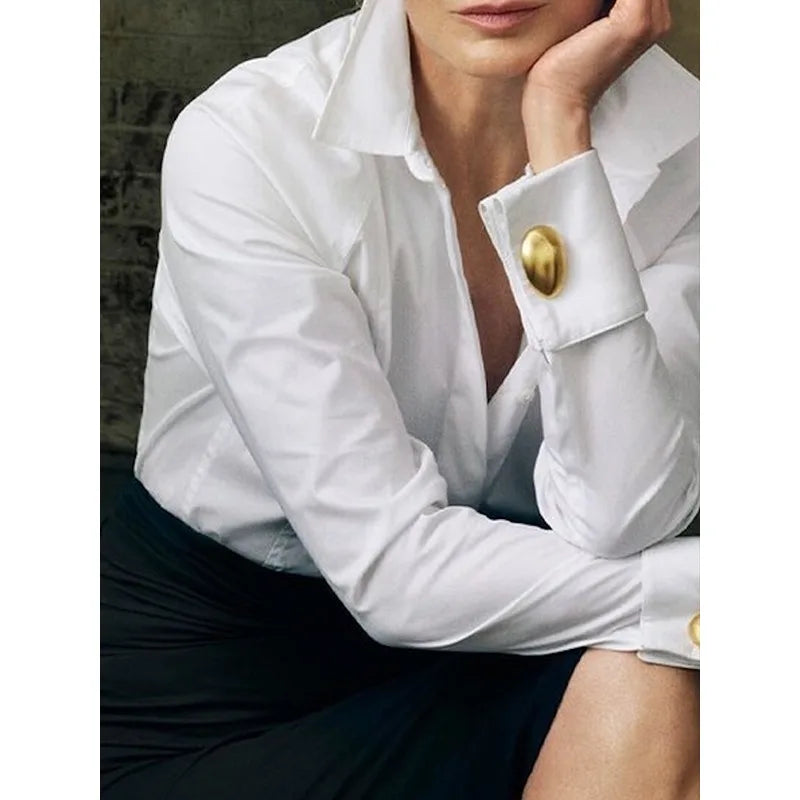 High-quality fabric white blouse with buttons
