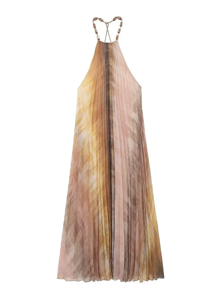 Flattering pleated design of the TRAF Tie Dyed Midi Dress.