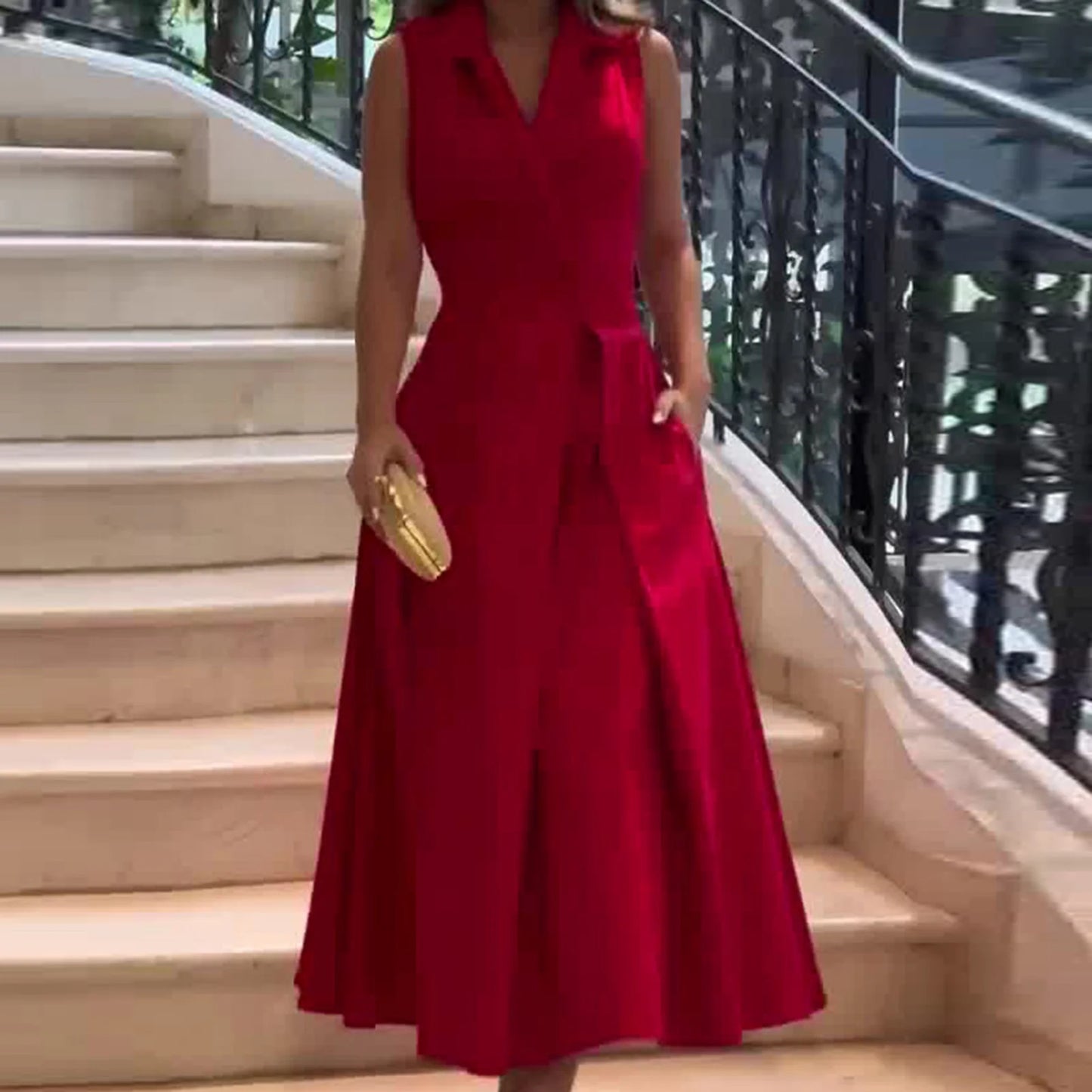 High Waist Button Detail Long Dress