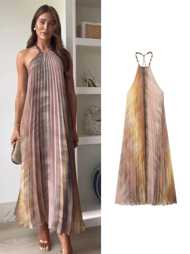 TRAF Tie Dyed Pleated Midi Dress in vibrant colors.