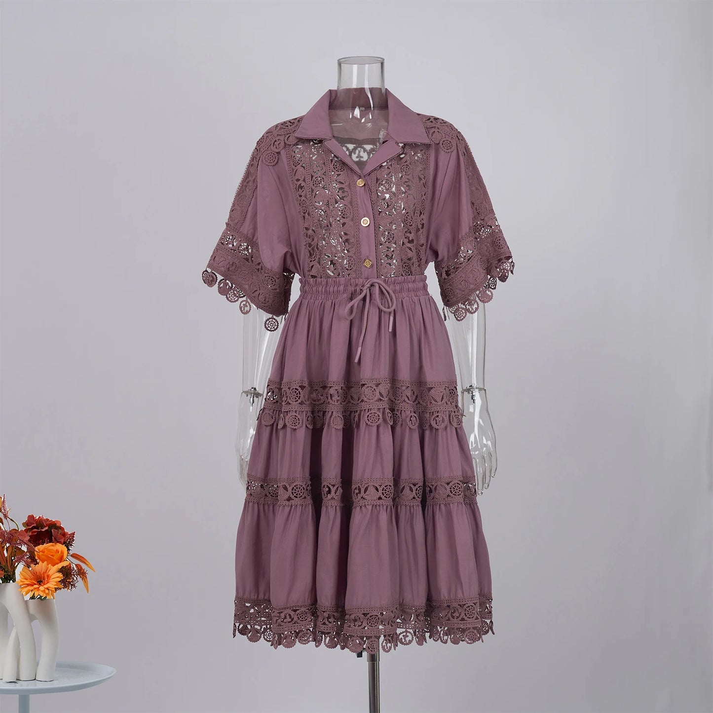 Chic Cotton Hollow Out 2-Piece Top and Skirt