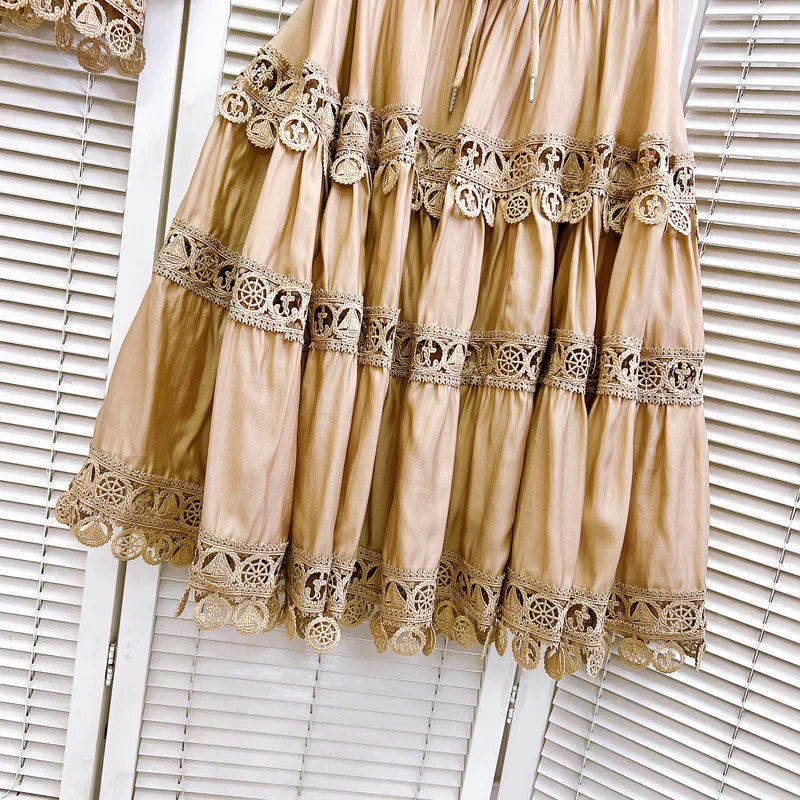 Chic Cotton Hollow Out 2-Piece Top and Skirt