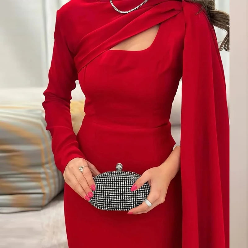 Elegant O-neck Long Sleeved Evening Dress