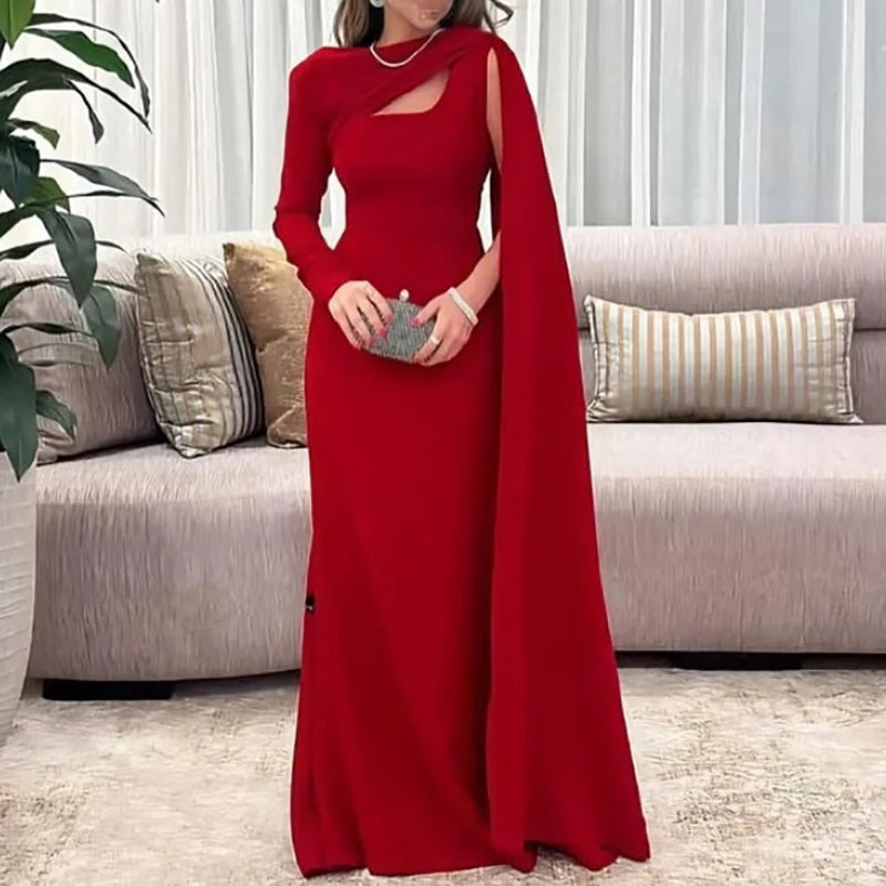 Elegant O-neck Long Sleeved Evening Dress