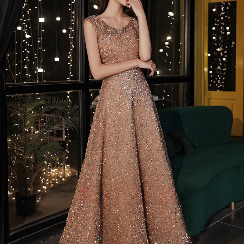 Elegant sequin dress with intricate detailing for events