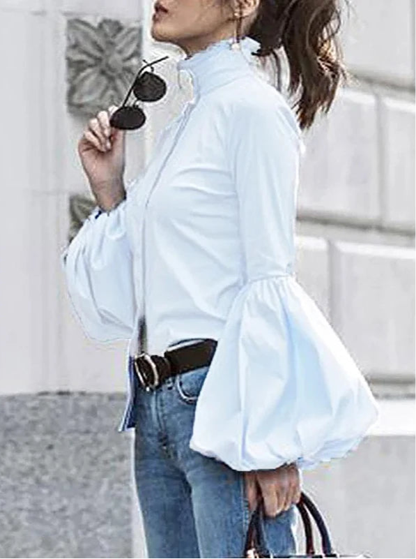 Casual Look with Split-Joint Stand Collar Blouse
