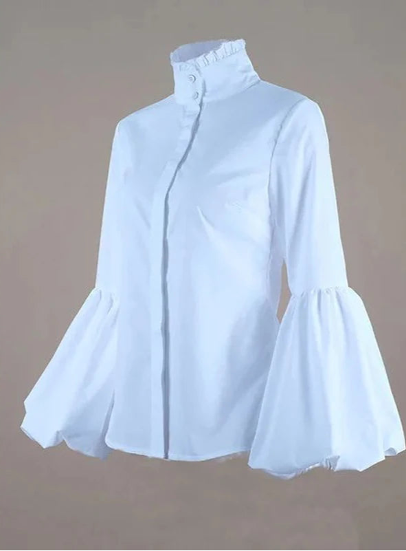 Elegant Split-Joint Stand Collar Blouse Close-Up
