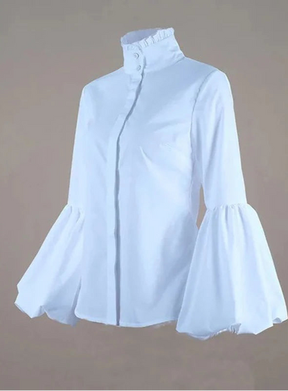 Elegant Split-Joint Stand Collar Blouse Close-Up
