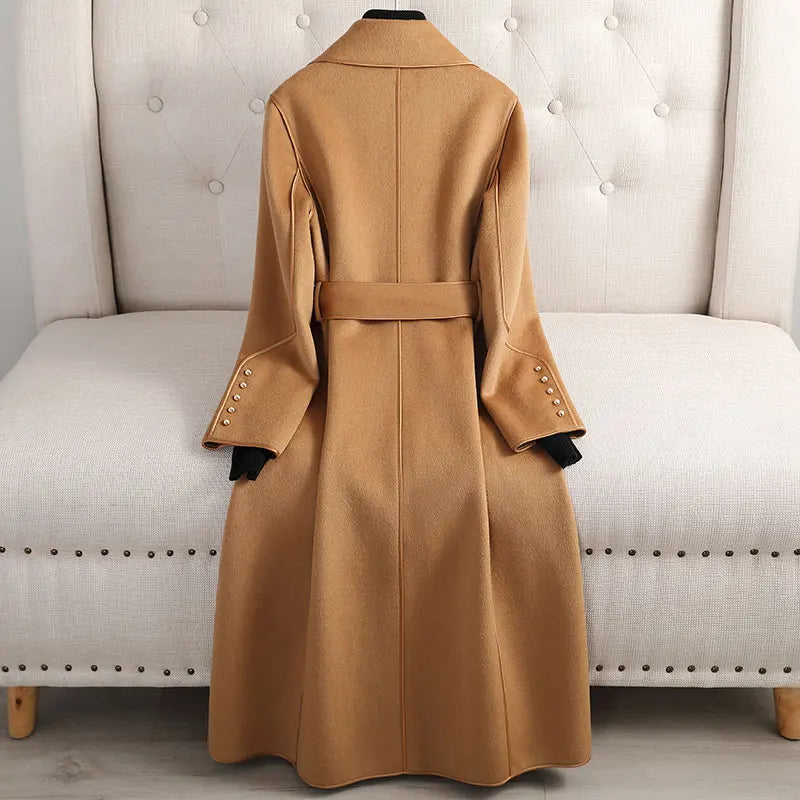 Stylish Patchwork Wool Coat for Women with button closure