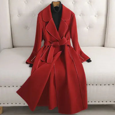 Patchwork Wool Coat for Women showcased on a mannequin