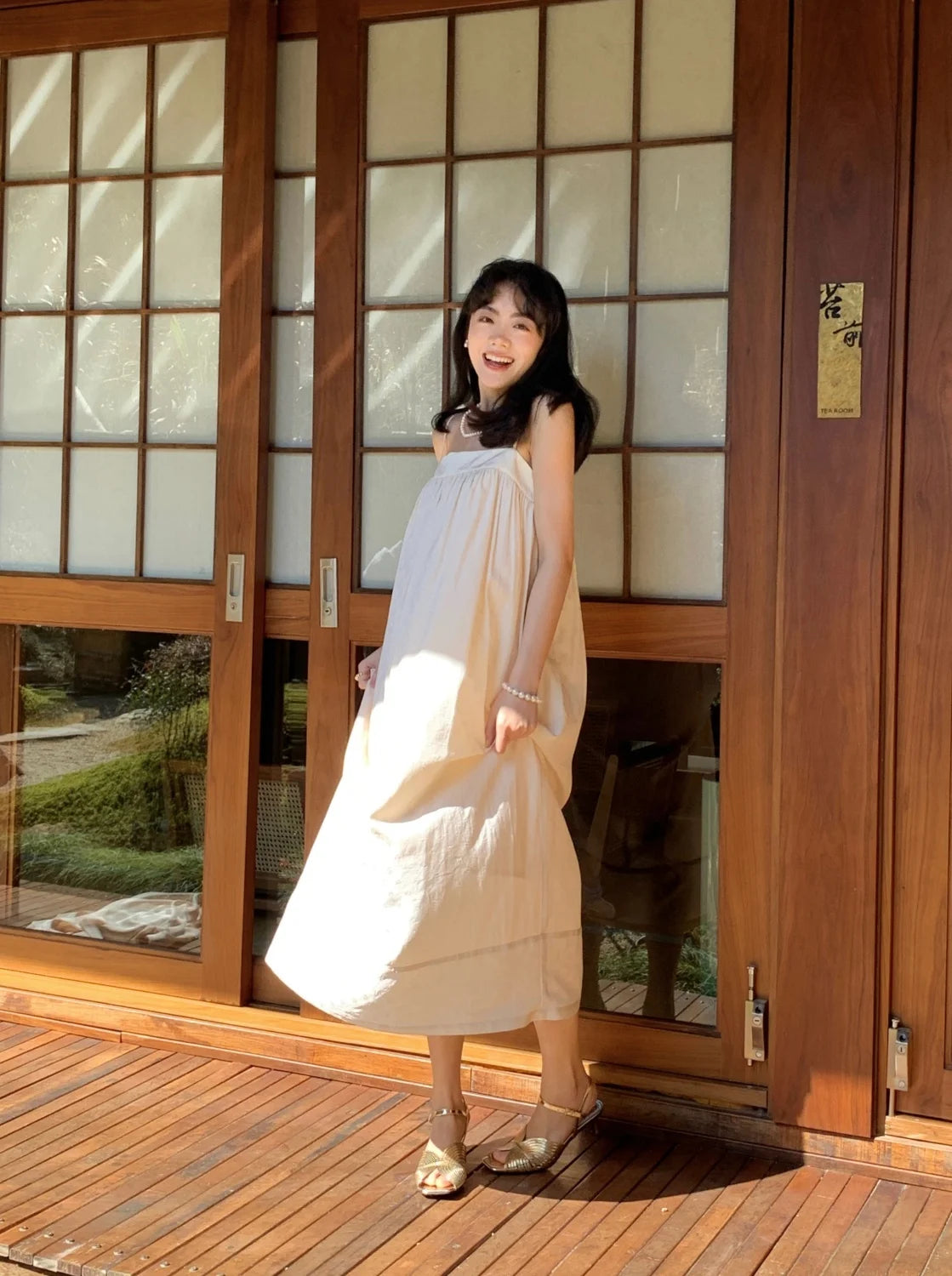 Summer Gold Open Toe Flats with Low Heel