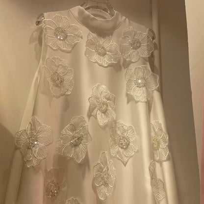 3D Floral Embroidered Flared Sleeveless Designer Dress