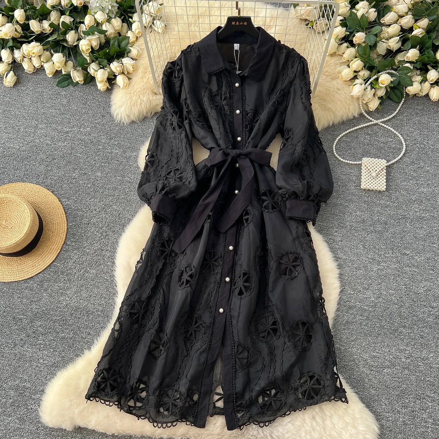 Elegant Embroidery Vintage Lantern Sleeves Dresses