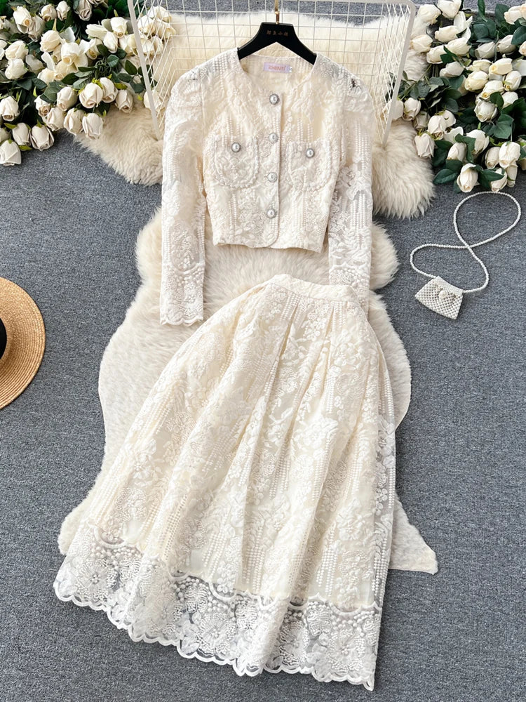 Summer Korean Two-Piece Lace Set