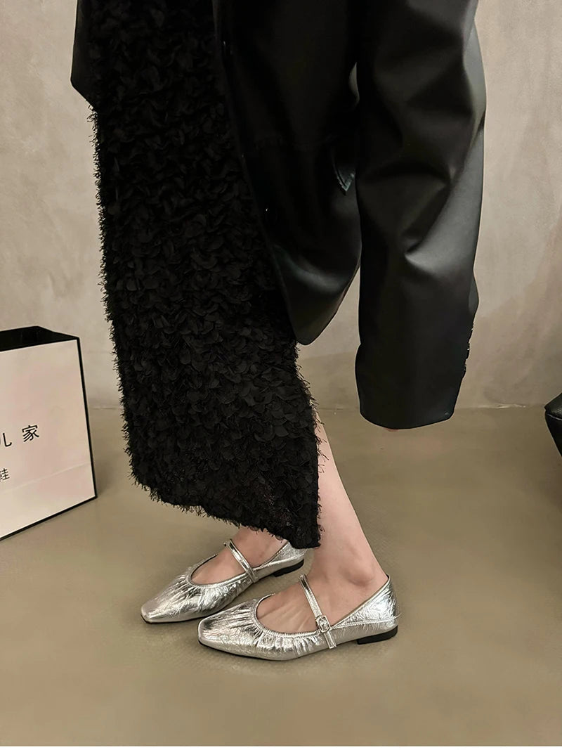 Silver Mary Jane Comfort Shoes