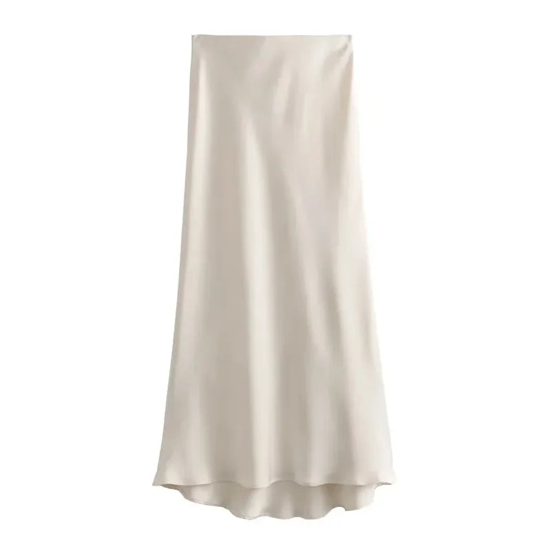 High Waist Long Skirt with Elegant Draping
